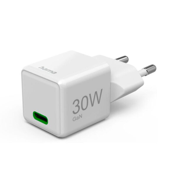 Hama Cargador USB-C 220V 30W Super Mini QC+PD+GaN Blanco