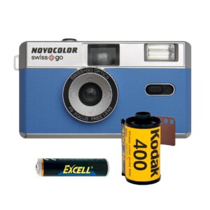 Swiss+Go Novocolor Cámara Analógica 35mm Flash Azul  Pack Pila+Film